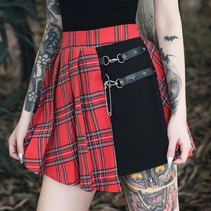 Plaid Asymmetrical Pleated Skirt
